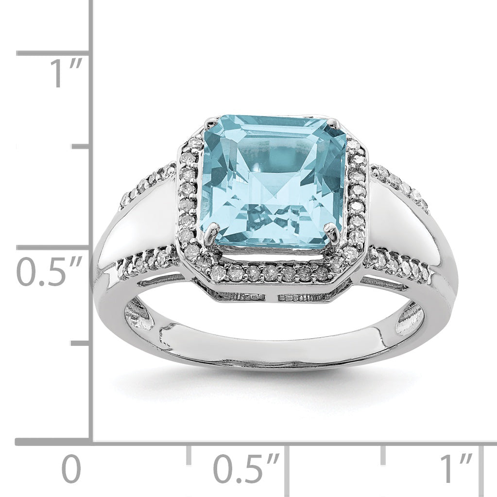 Sterling Silver Rhodium Diamond & Sky Blue Topaz Ring