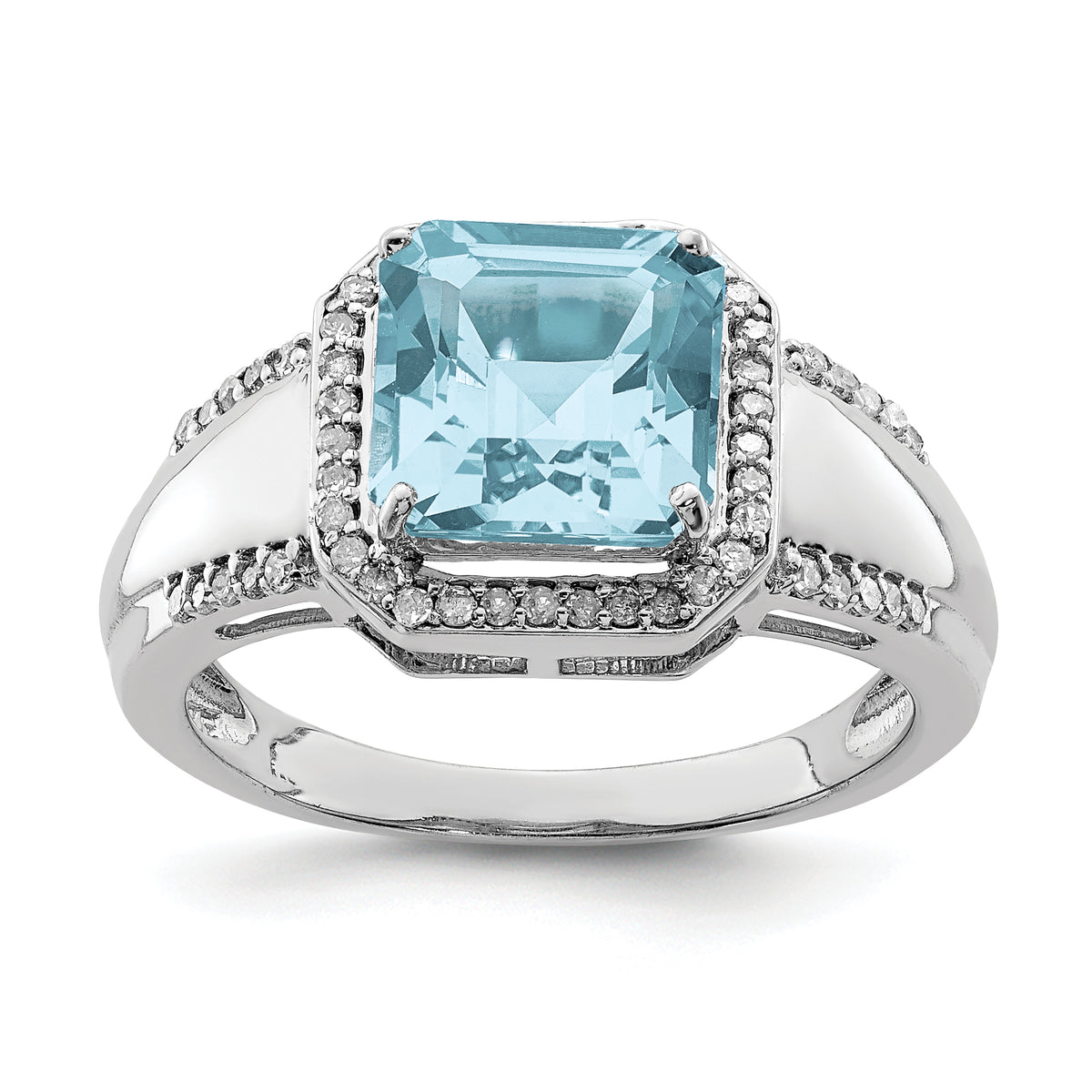 Sterling Silver Rhodium Diamond & Sky Blue Topaz Ring