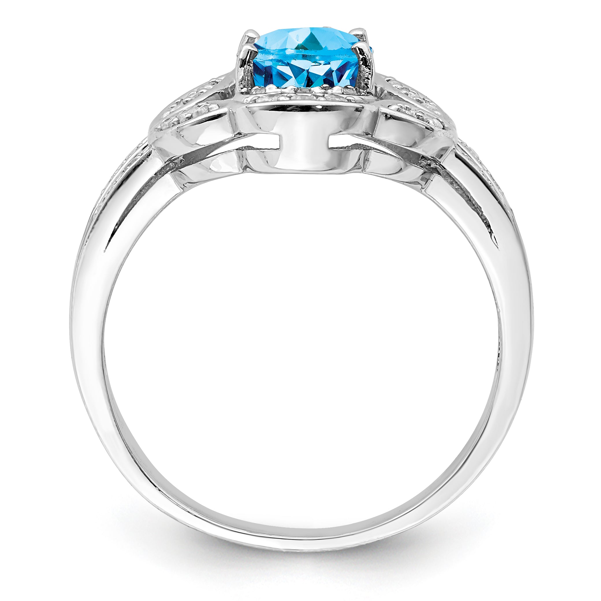 Sterling Silver Rhodium Blue Topaz & Diamond Ring