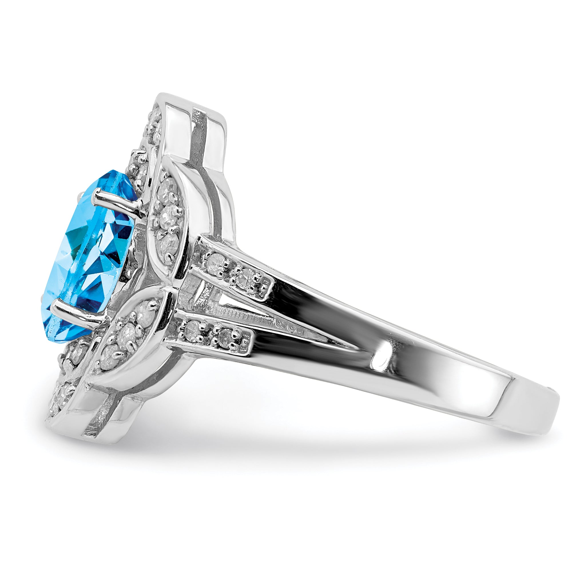 Sterling Silver Rhodium Blue Topaz & Diamond Ring