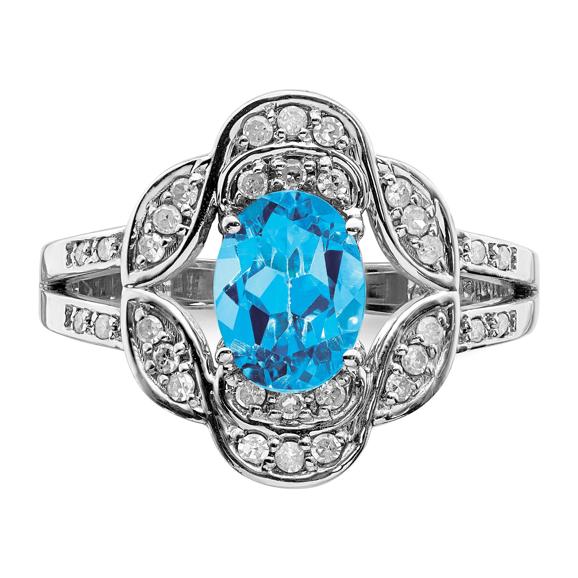 Sterling Silver Rhodium Blue Topaz & Diamond Ring