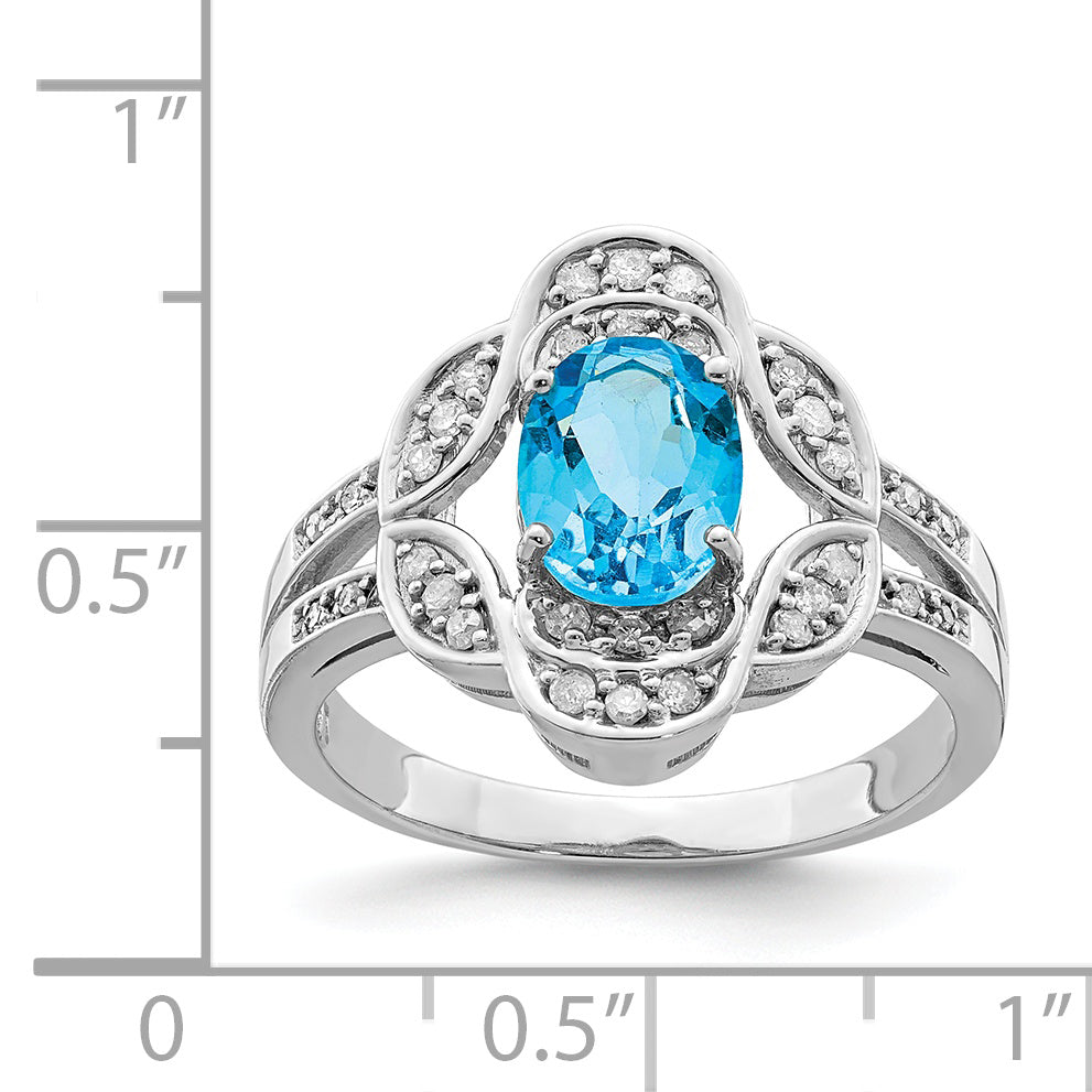 Sterling Silver Rhodium Blue Topaz & Diamond Ring