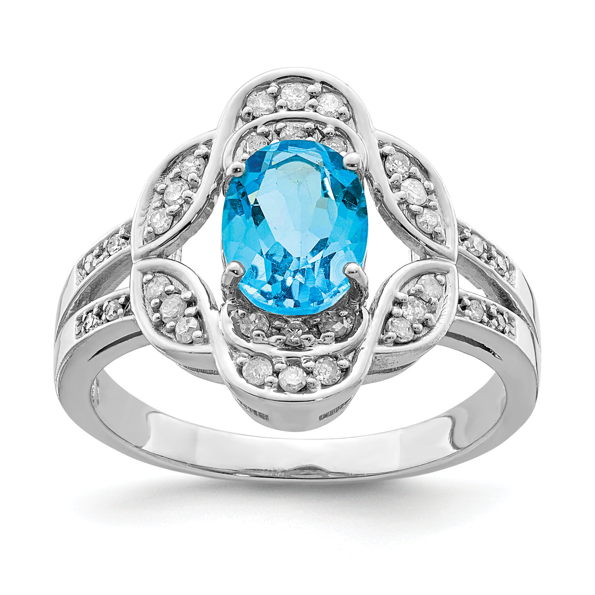 Sterling Silver Rhodium Blue Topaz & Diamond Ring