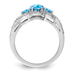 Sterling Silver Rhodium Oval Blue Topaz & Diamond Ring