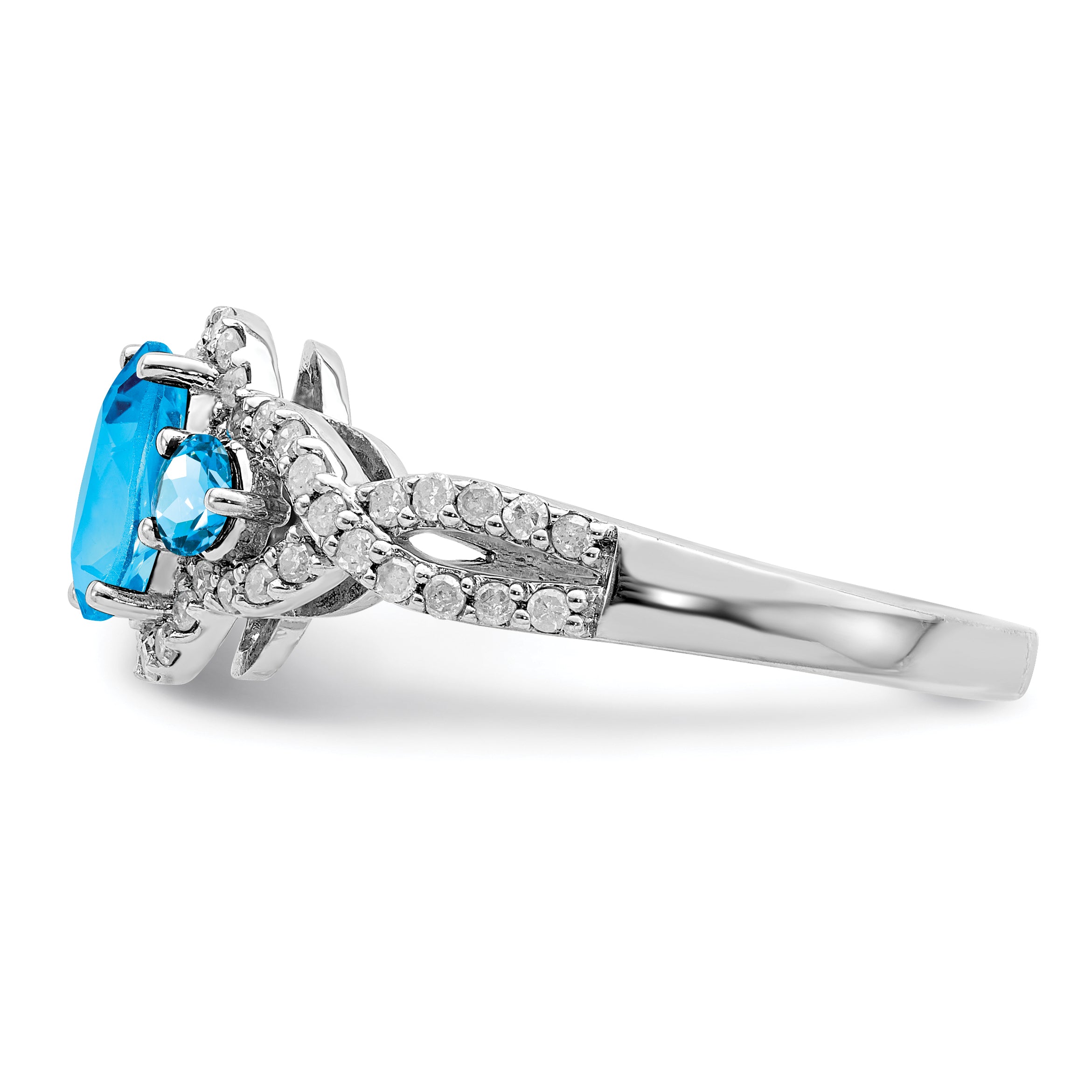 Sterling Silver Rhodium Oval Blue Topaz & Diamond Ring