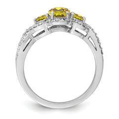 Sterling Silver Rhodium Oval Diamond & Lemon Quartz Ring