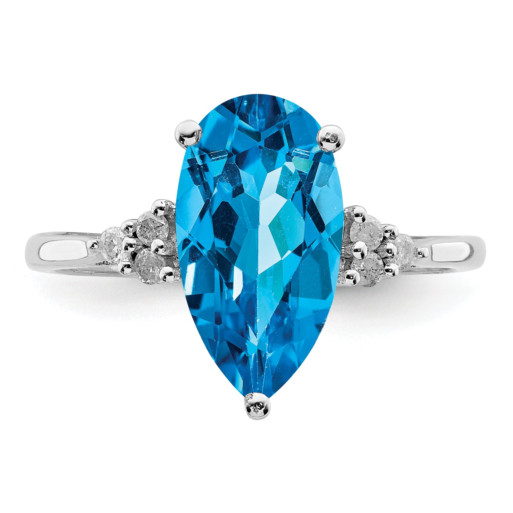 Sterling Silver Rhodium Blue Topaz & Diamond Ring