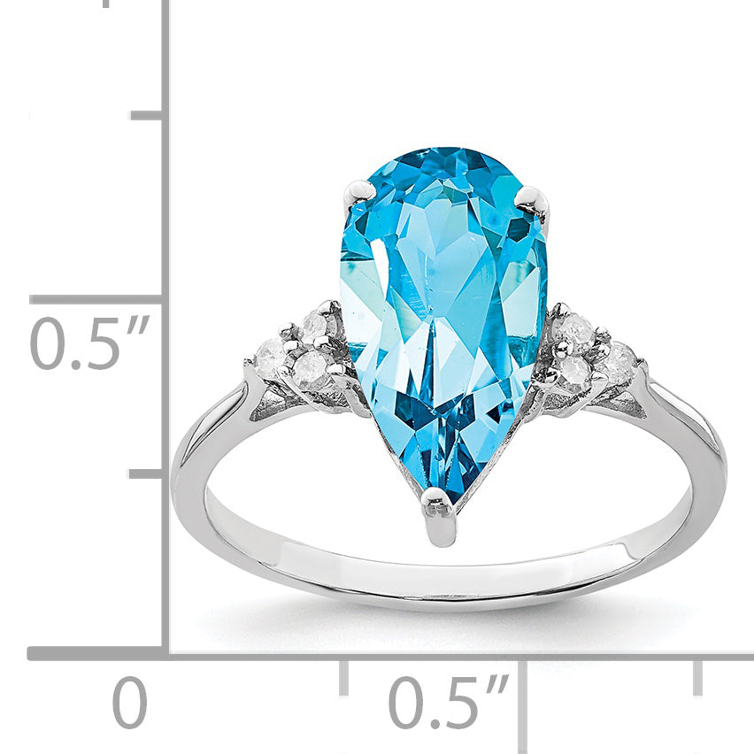 Sterling Silver Rhodium Blue Topaz & Diamond Ring