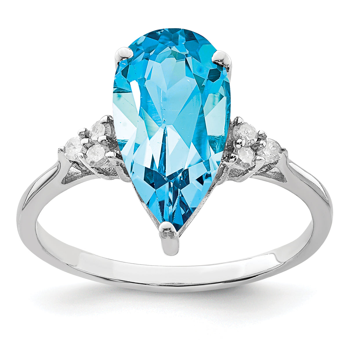 Sterling Silver Rhodium Blue Topaz & Diamond Ring