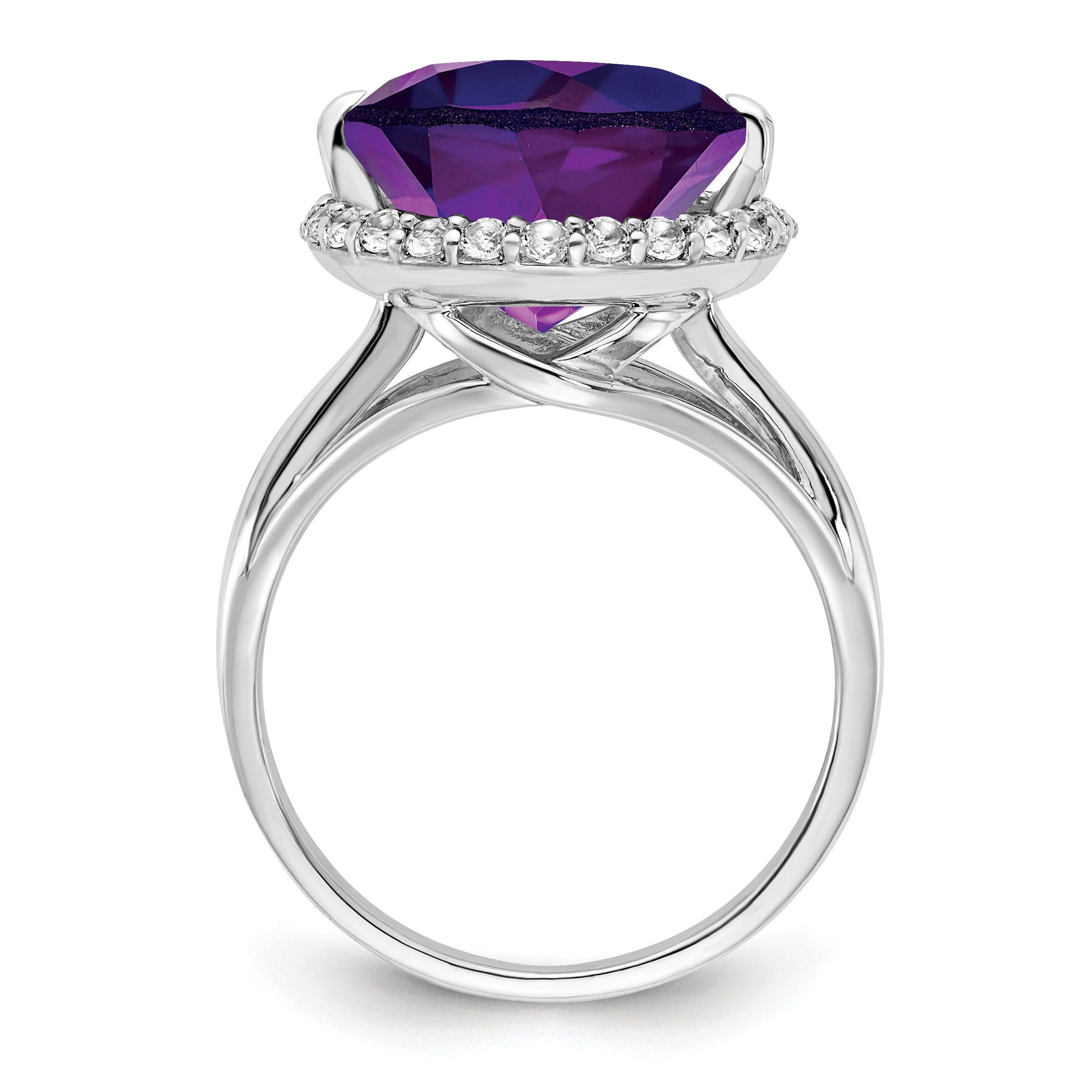 Sterling Silver Rhodium-plated White Topaz & Amethyst Ring