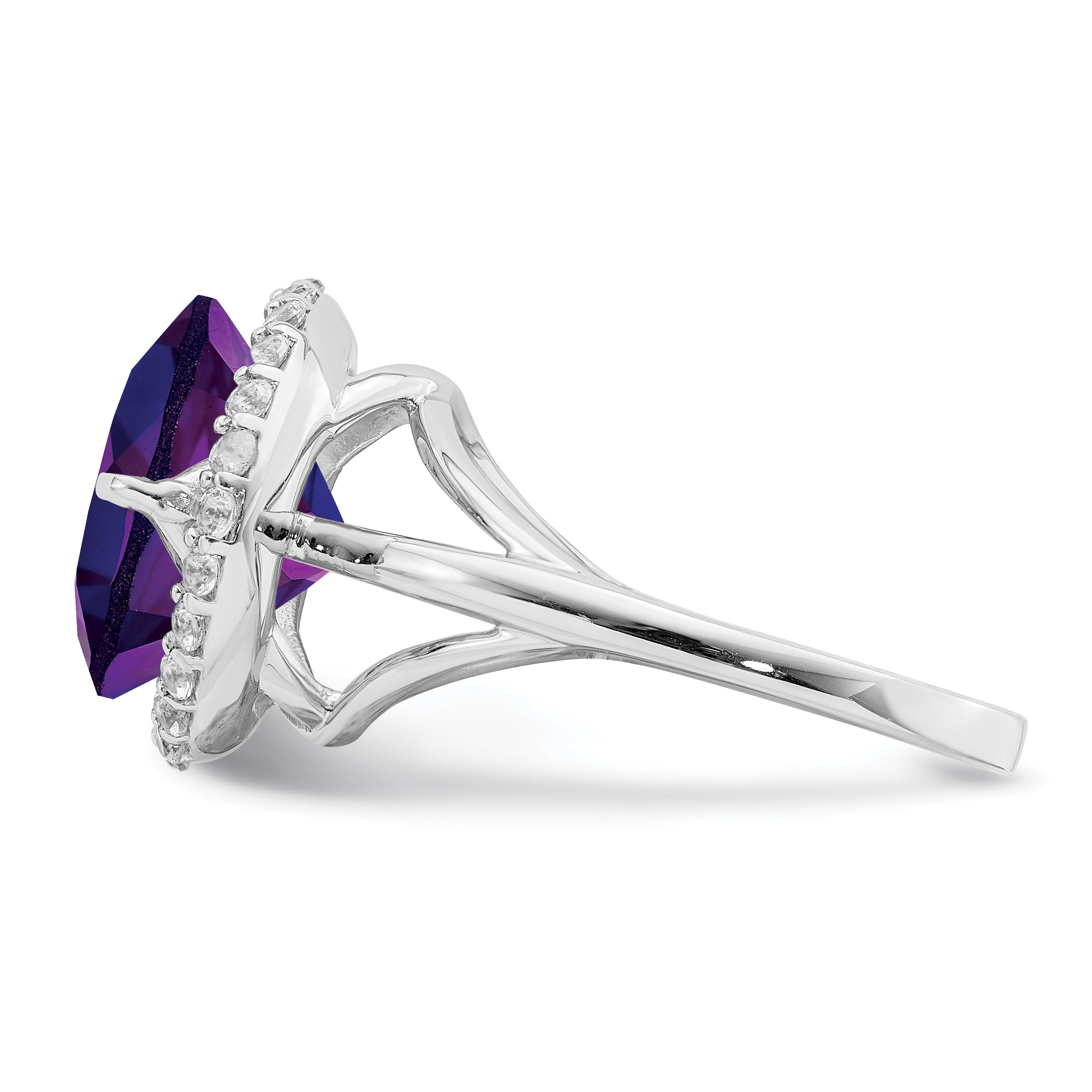 Sterling Silver Rhodium-plated White Topaz & Amethyst Ring