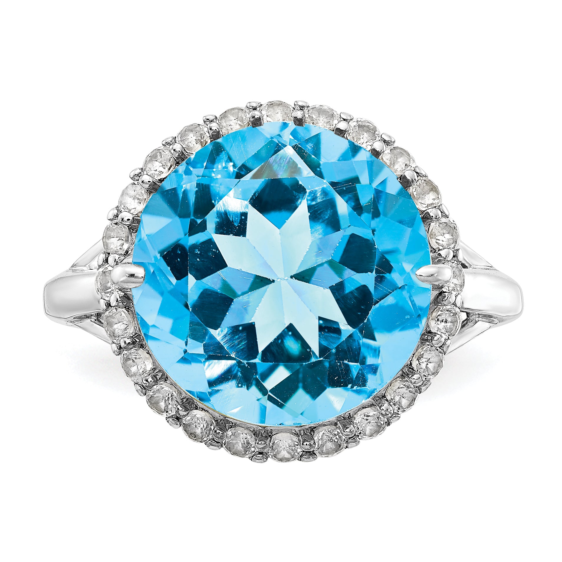 Sterling Silver Rhodium White Topaz & Blue Topaz Ring