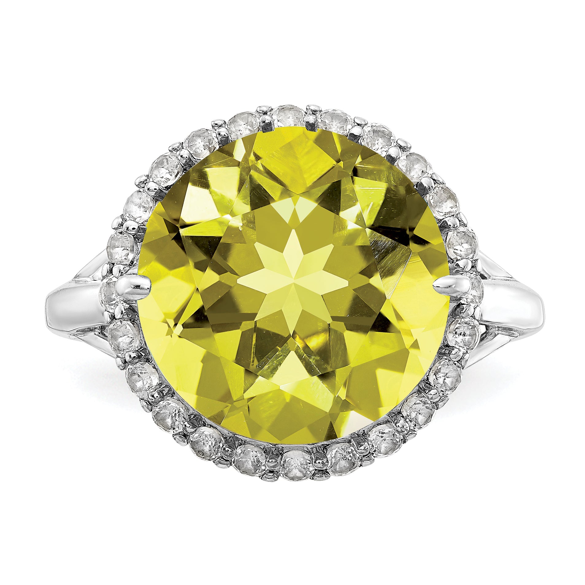 Sterling Silver Rhodium White Topaz & Lemon Quartz Ring