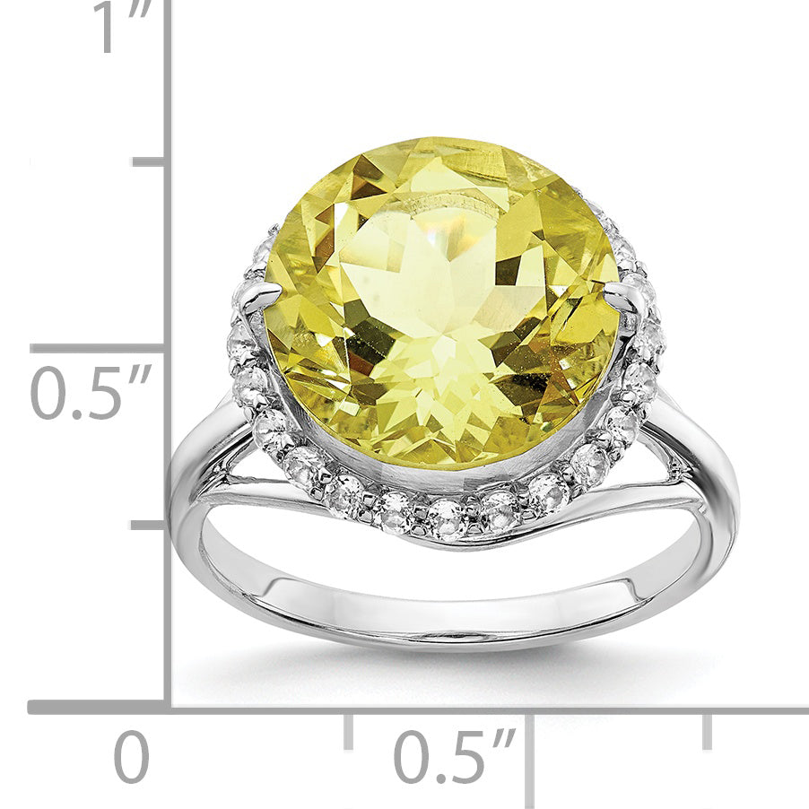 Sterling Silver Rhodium White Topaz & Lemon Quartz Ring