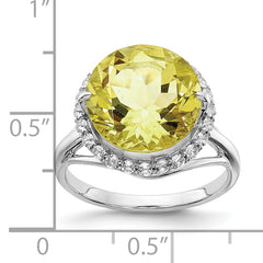 Sterling Silver Rhodium White Topaz & Lemon Quartz Ring