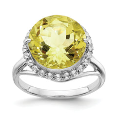 Sterling Silver Rhodium White Topaz & Lemon Quartz Ring