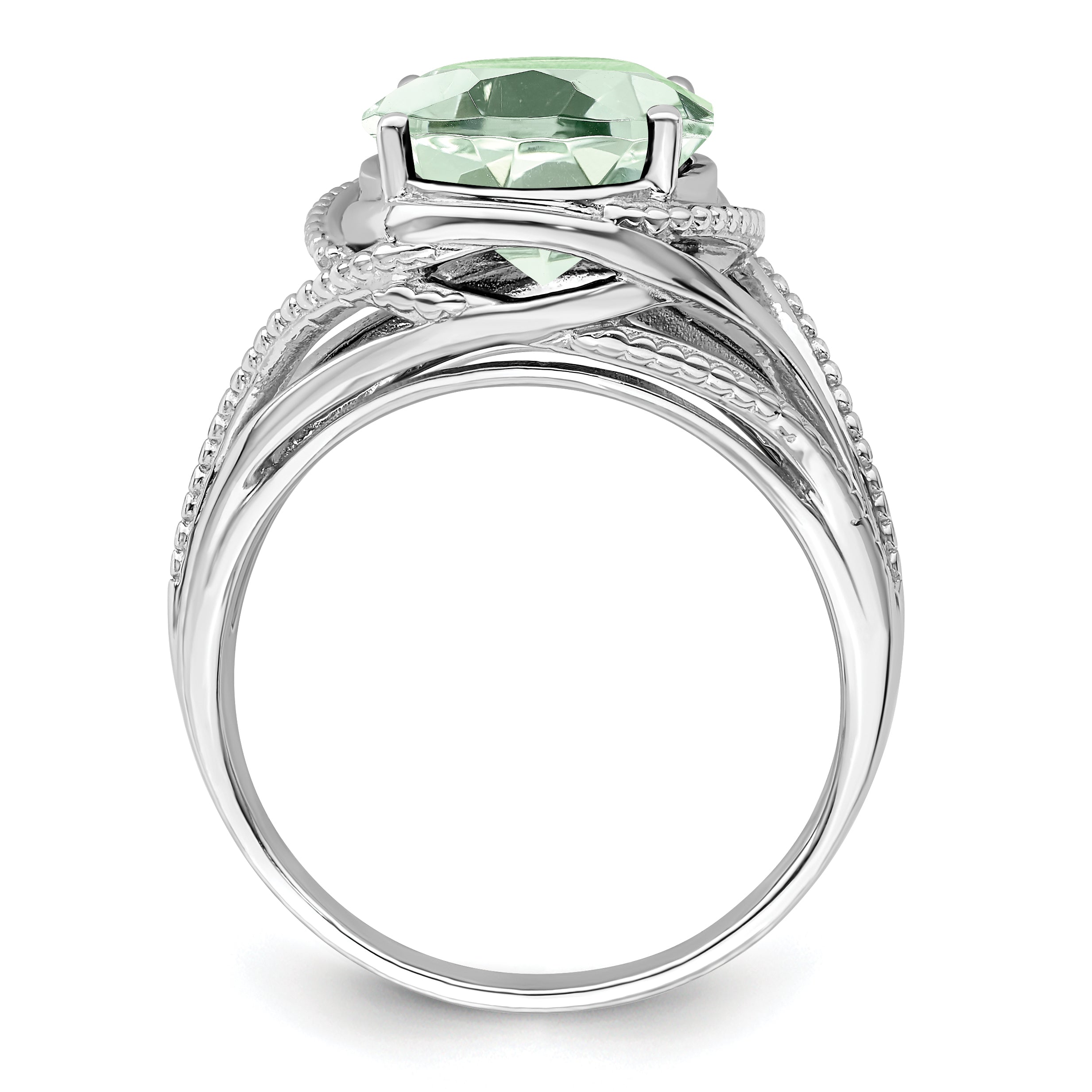 Sterling Silver Rhodium Green Quartz Ring