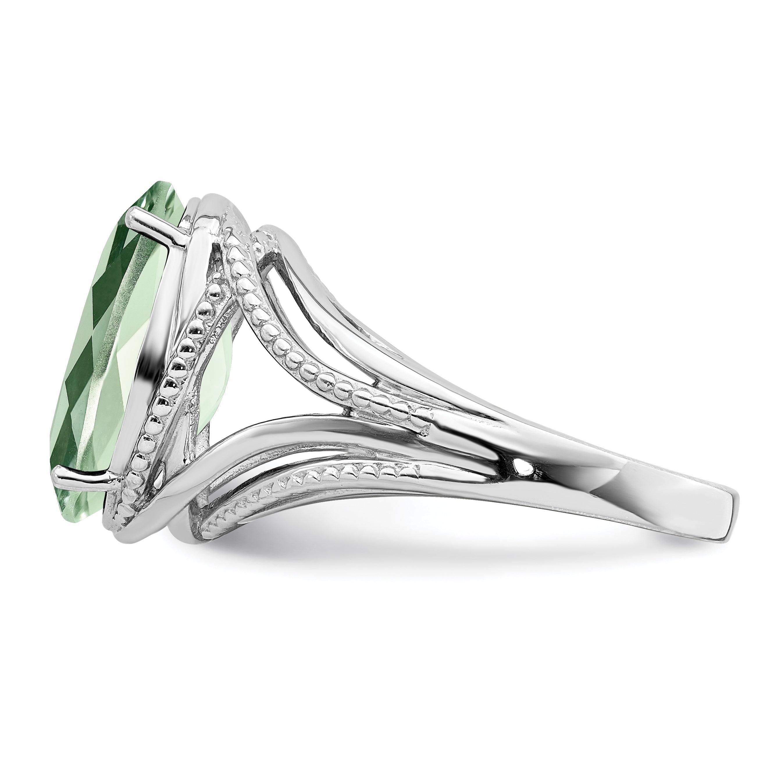 Sterling Silver Rhodium Green Quartz Ring