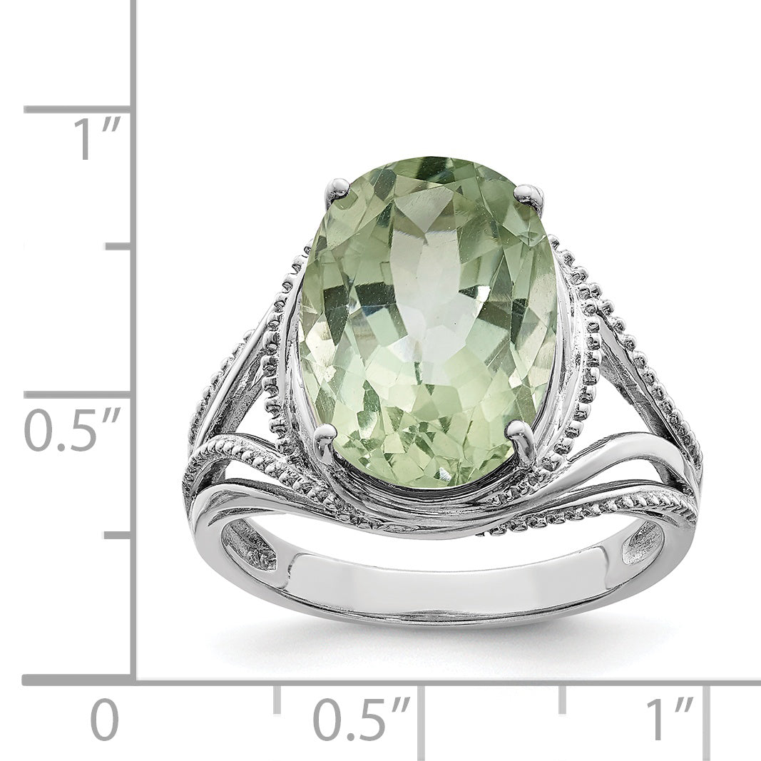 Sterling Silver Rhodium Green Quartz Ring