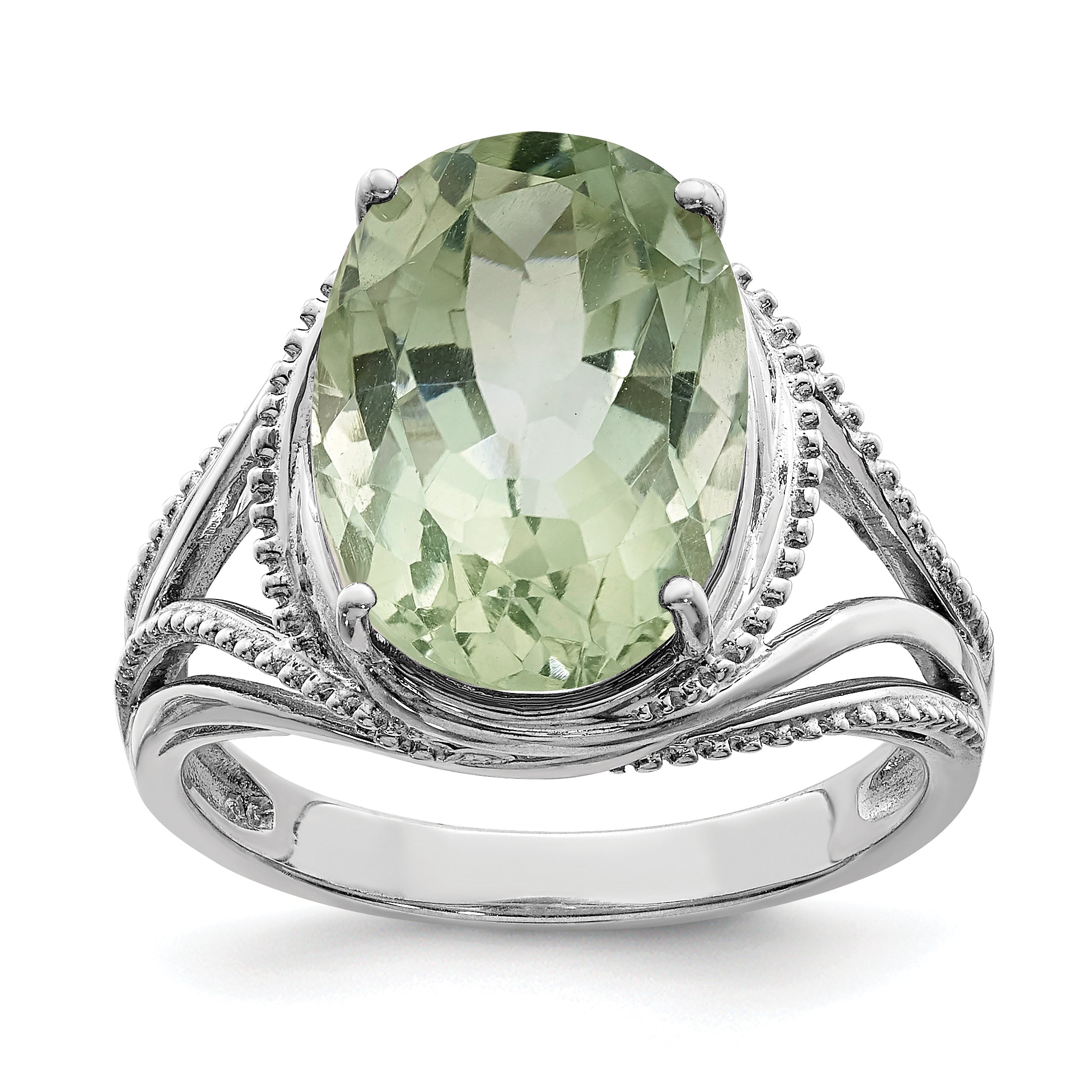 Sterling Silver Rhodium Green Quartz Ring