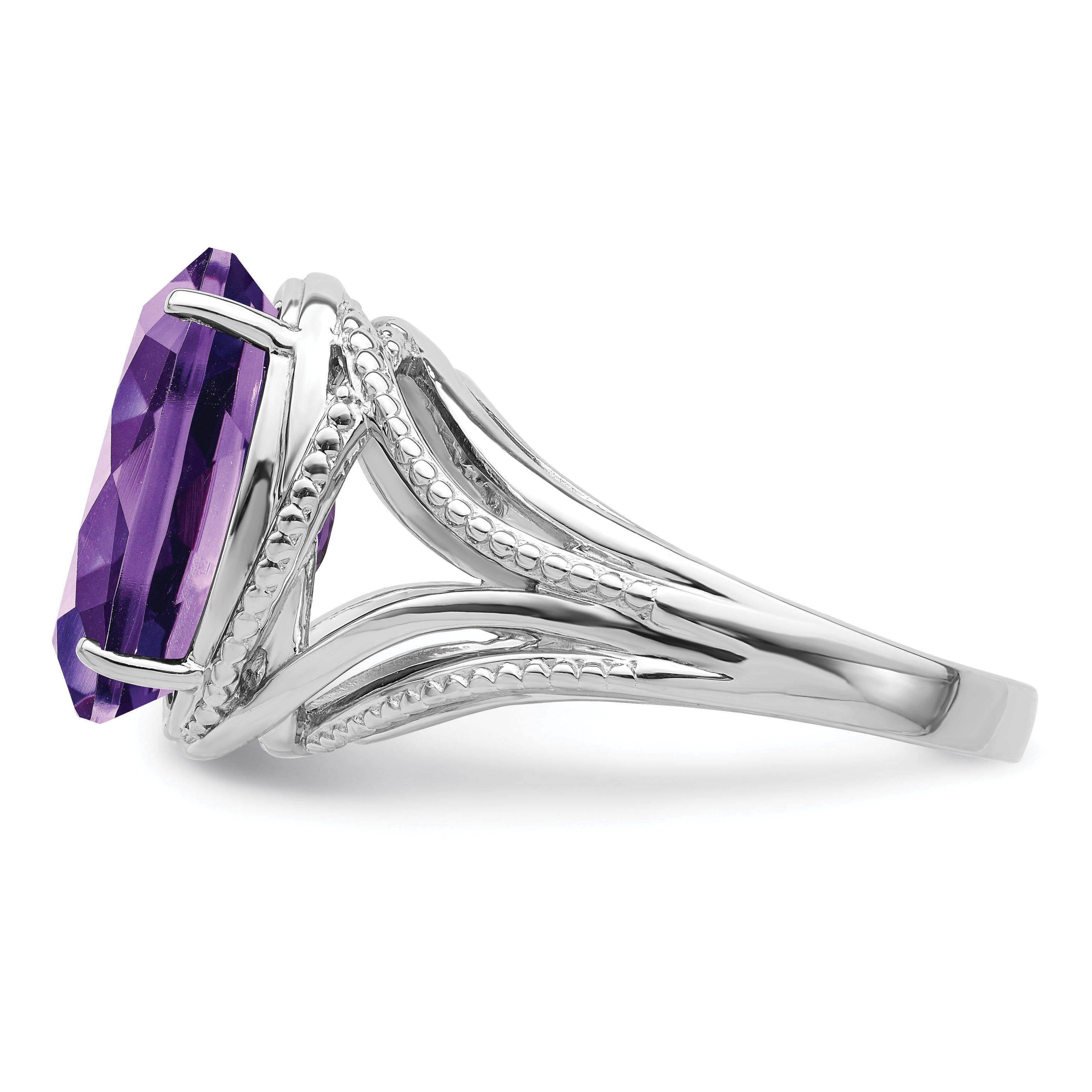 Sterling Silver Rhodium-plated Amethyst Ring