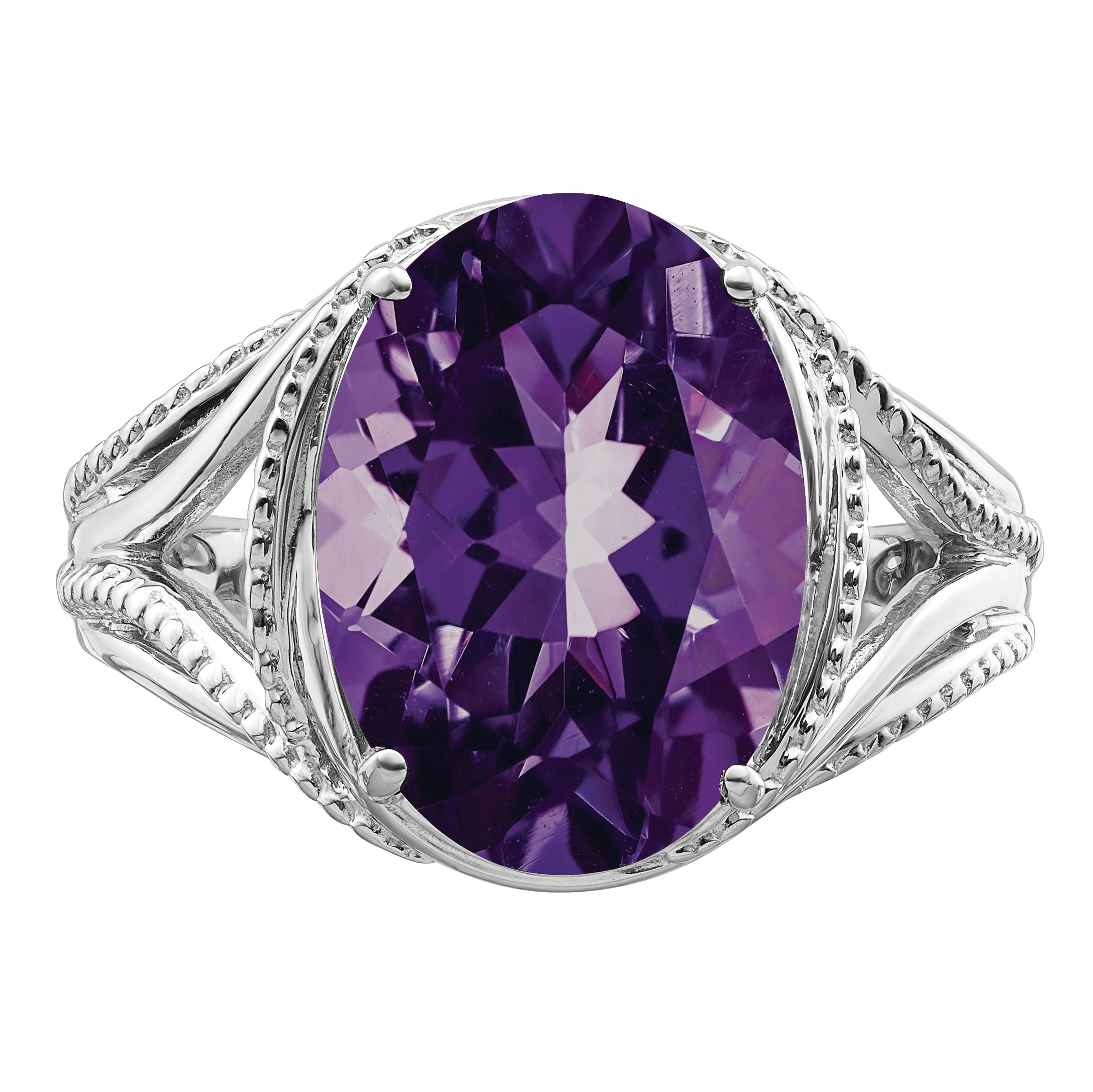 Sterling Silver Rhodium-plated Amethyst Ring