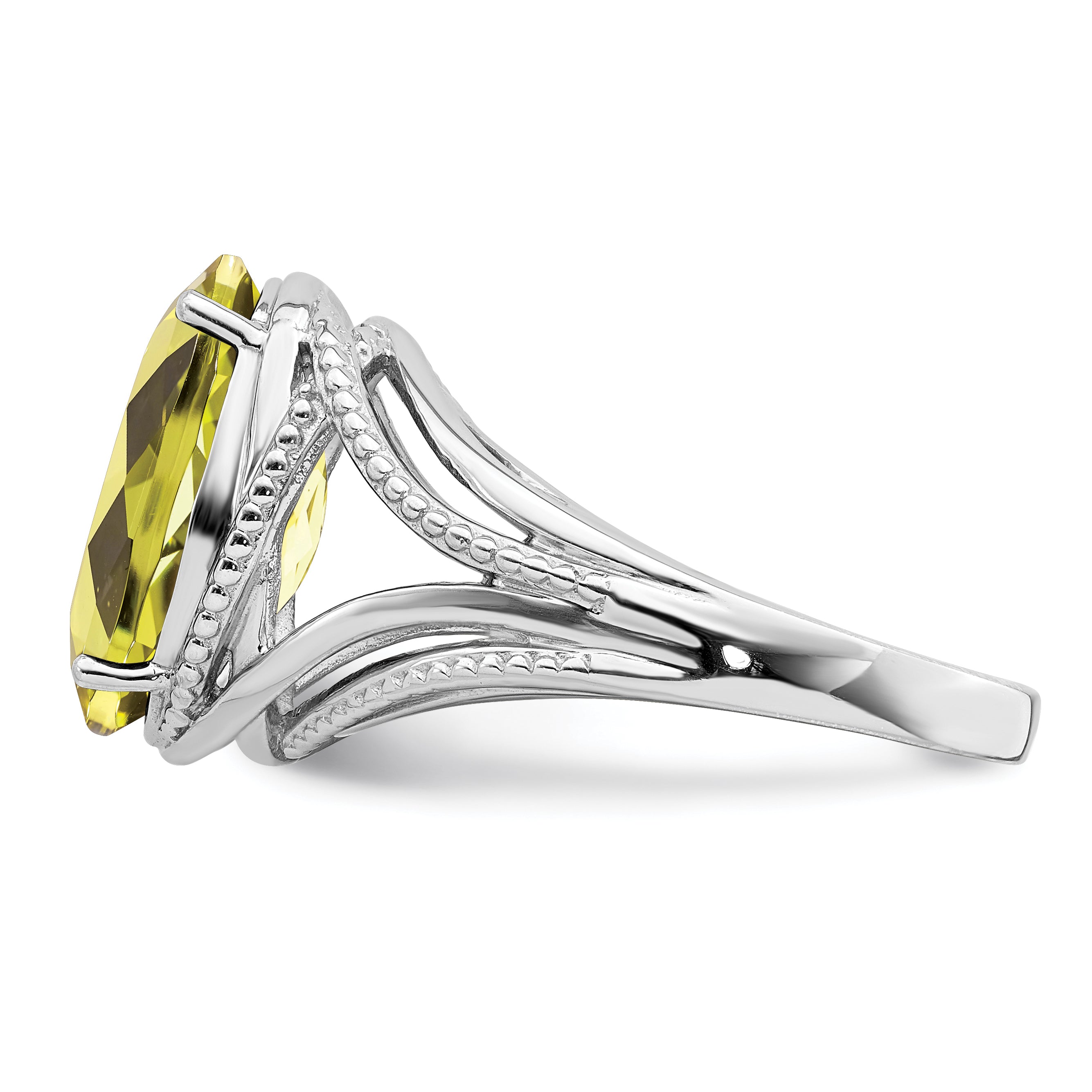 Sterling Silver Rhodium Lemon Quartz Ring