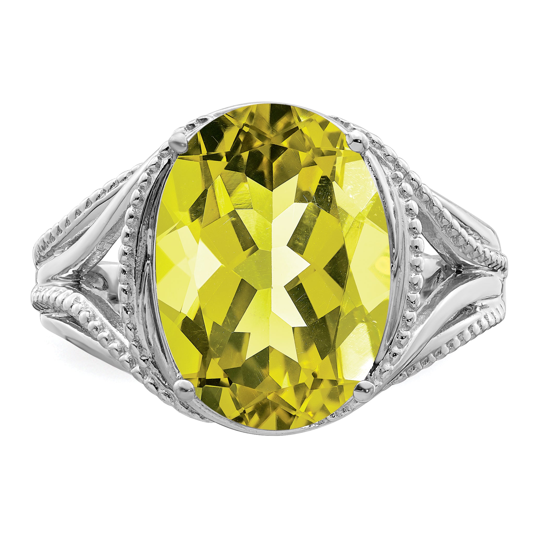 Sterling Silver Rhodium Lemon Quartz Ring