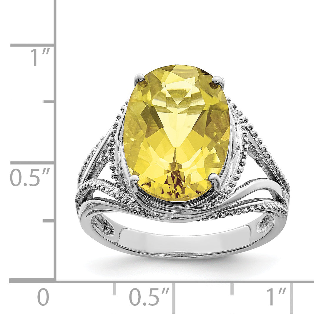 Sterling Silver Rhodium Lemon Quartz Ring