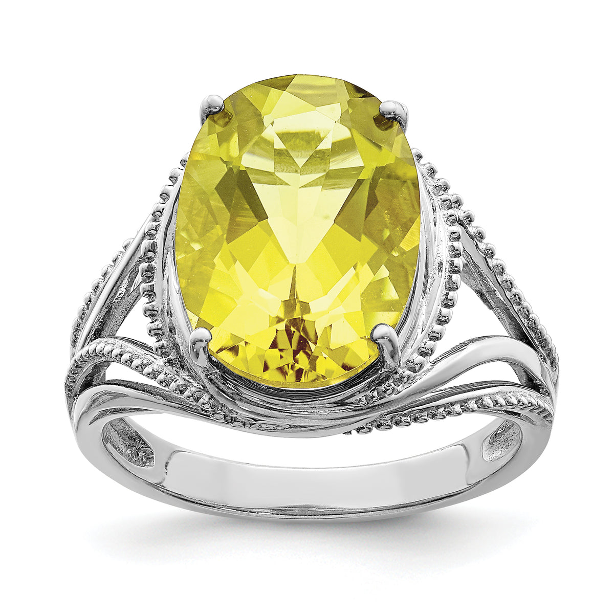 Sterling Silver Rhodium Lemon Quartz Ring