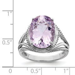 Sterling Silver Rhodium Pink Quartz Ring