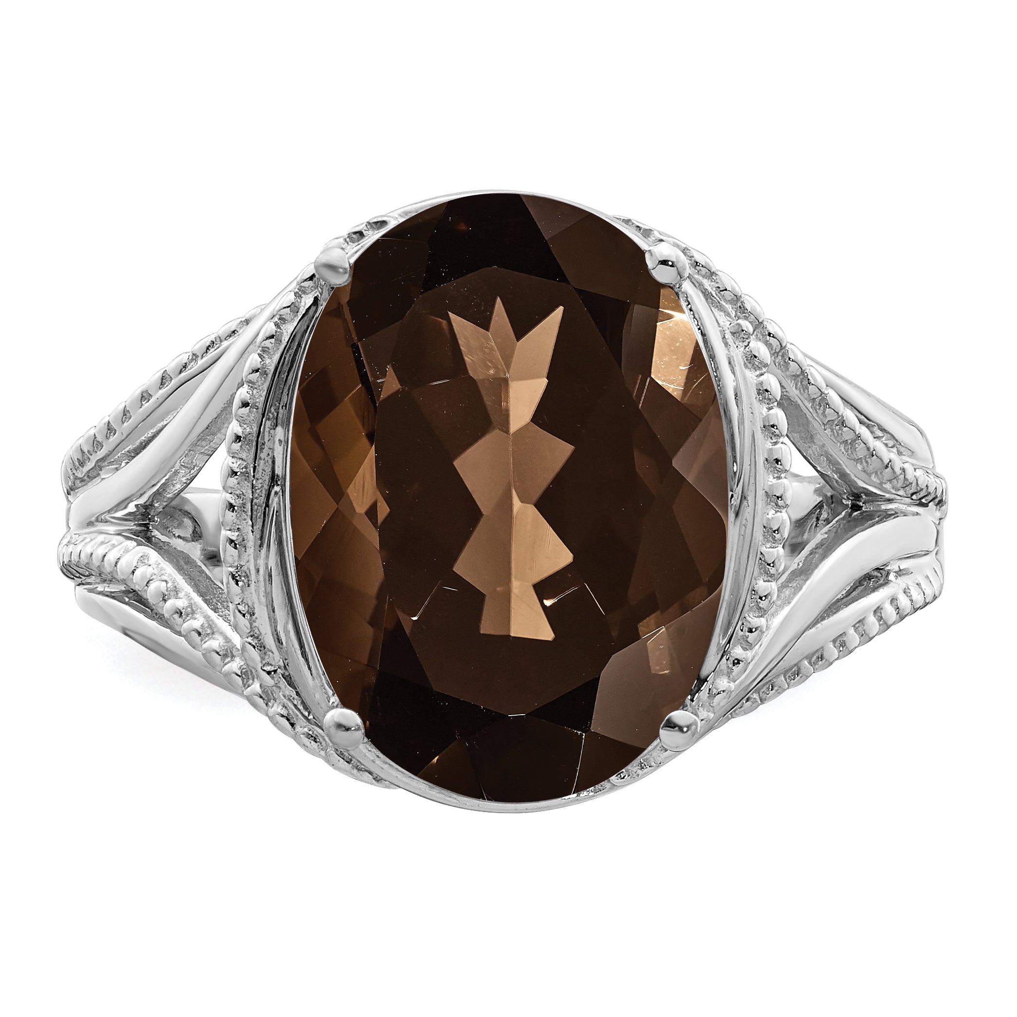 Sterling Silver Rhodium Smoky Quartz Ring