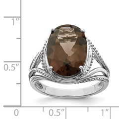 Sterling Silver Rhodium Smoky Quartz Ring