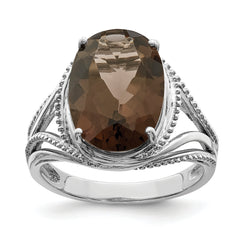 Sterling Silver Rhodium Smoky Quartz Ring