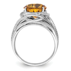 Sterling Silver Rhodium Whiskey Quartz Ring