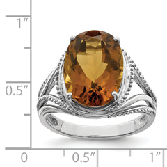 Sterling Silver Rhodium Whiskey Quartz Ring