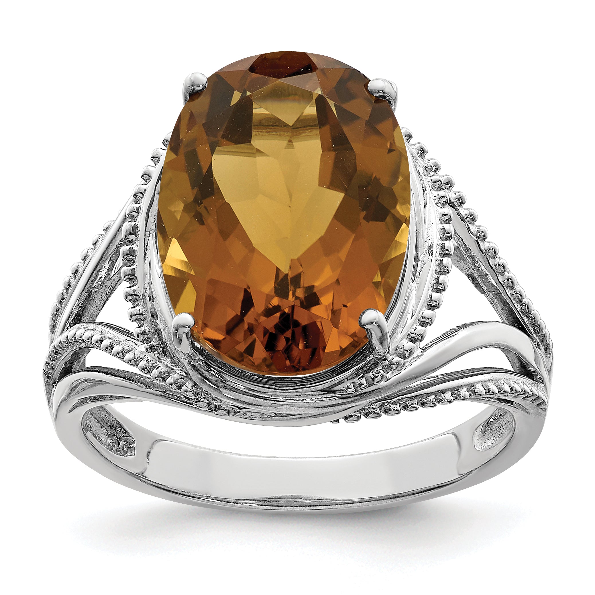 Sterling Silver Rhodium Whiskey Quartz Ring