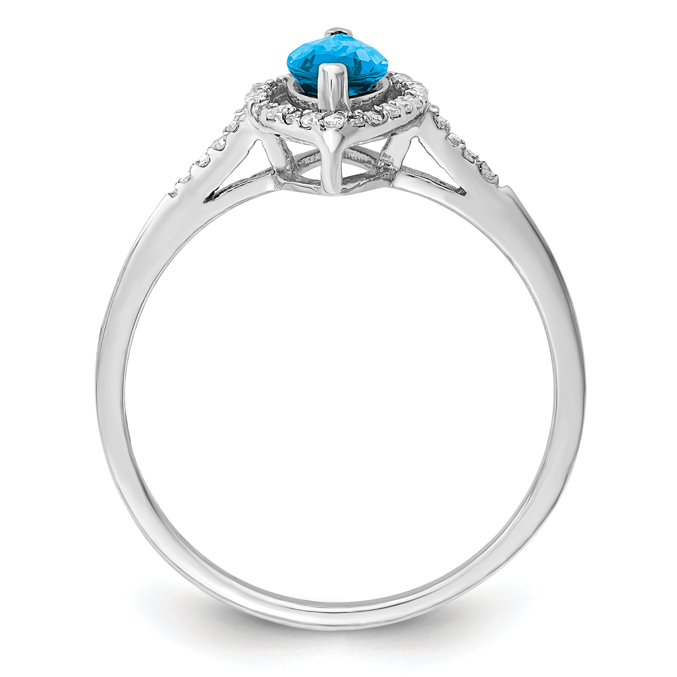 Sterling Silver Rhodium Blue Topaz & Diamond Ring