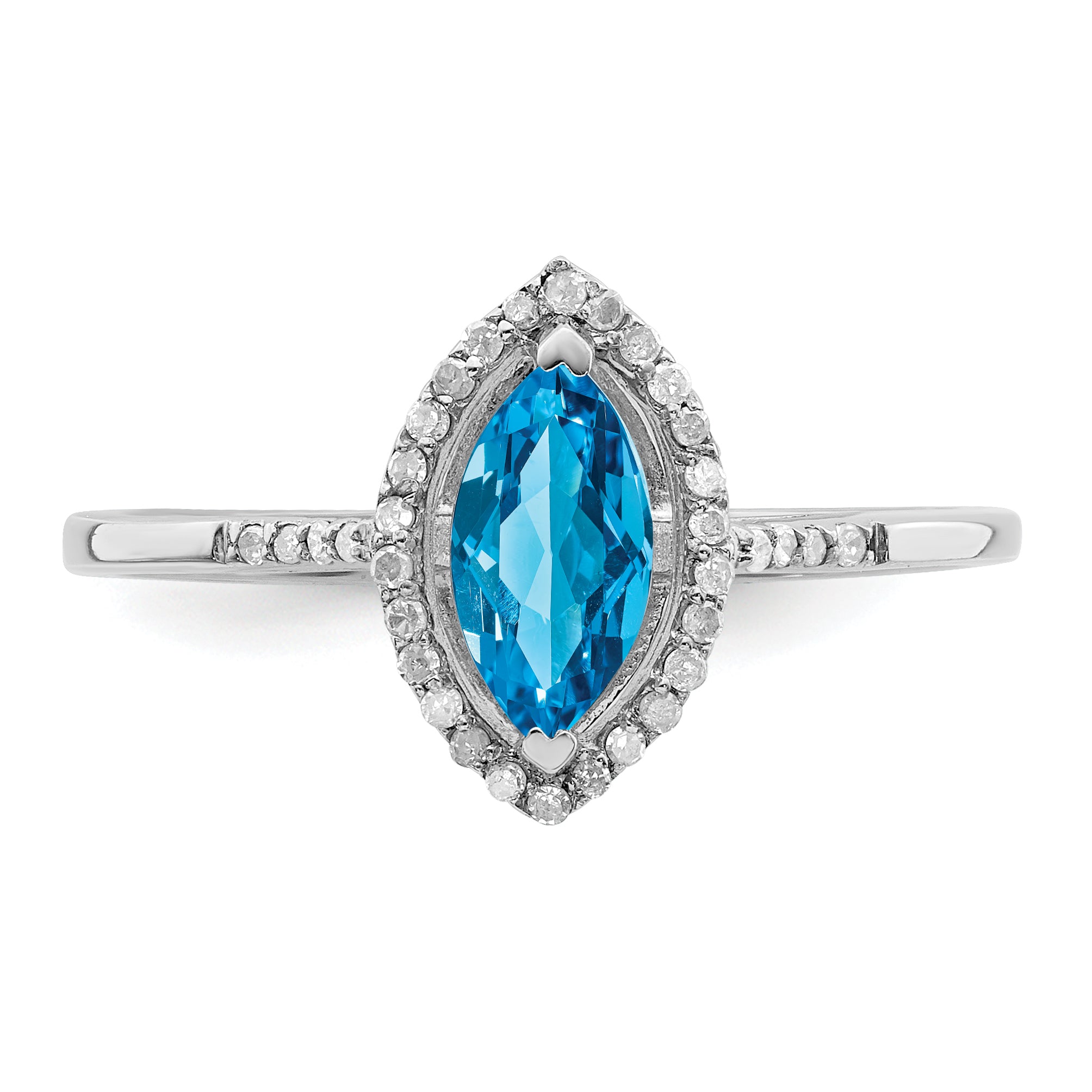 Sterling Silver Rhodium Blue Topaz & Diamond Ring