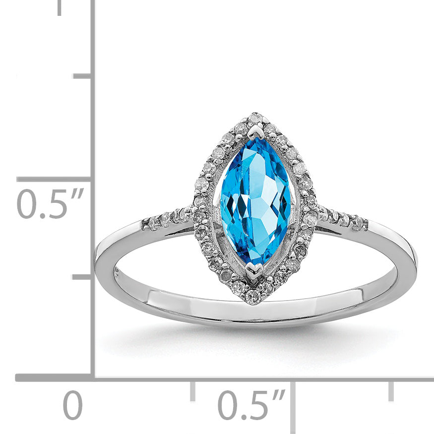 Sterling Silver Rhodium Blue Topaz & Diamond Ring