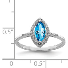 Sterling Silver Rhodium Blue Topaz & Diamond Ring