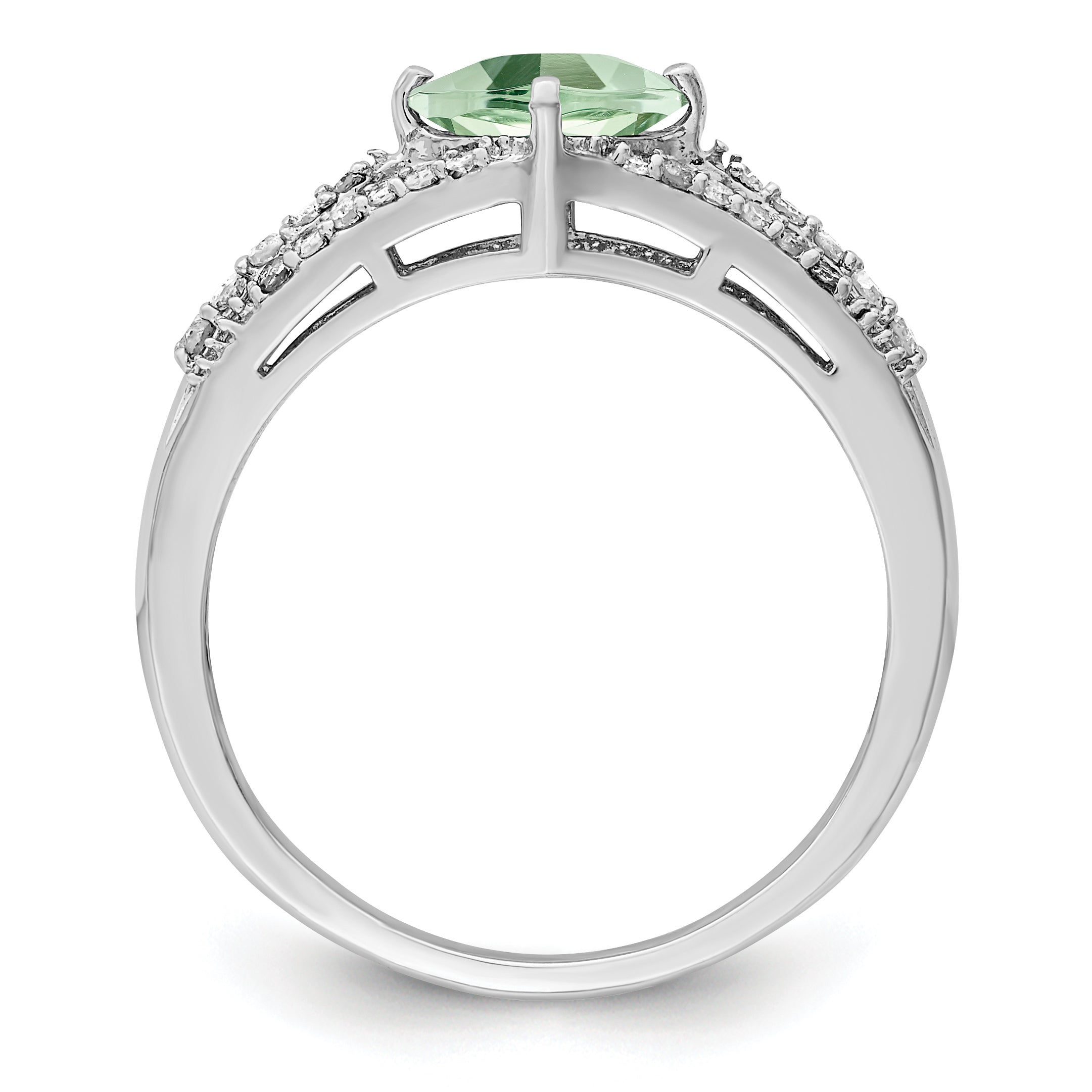 Sterling Silver Rhodium Green Quartz & Diamond Ring