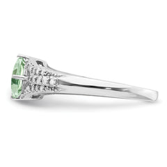 Sterling Silver Rhodium Green Quartz & Diamond Ring