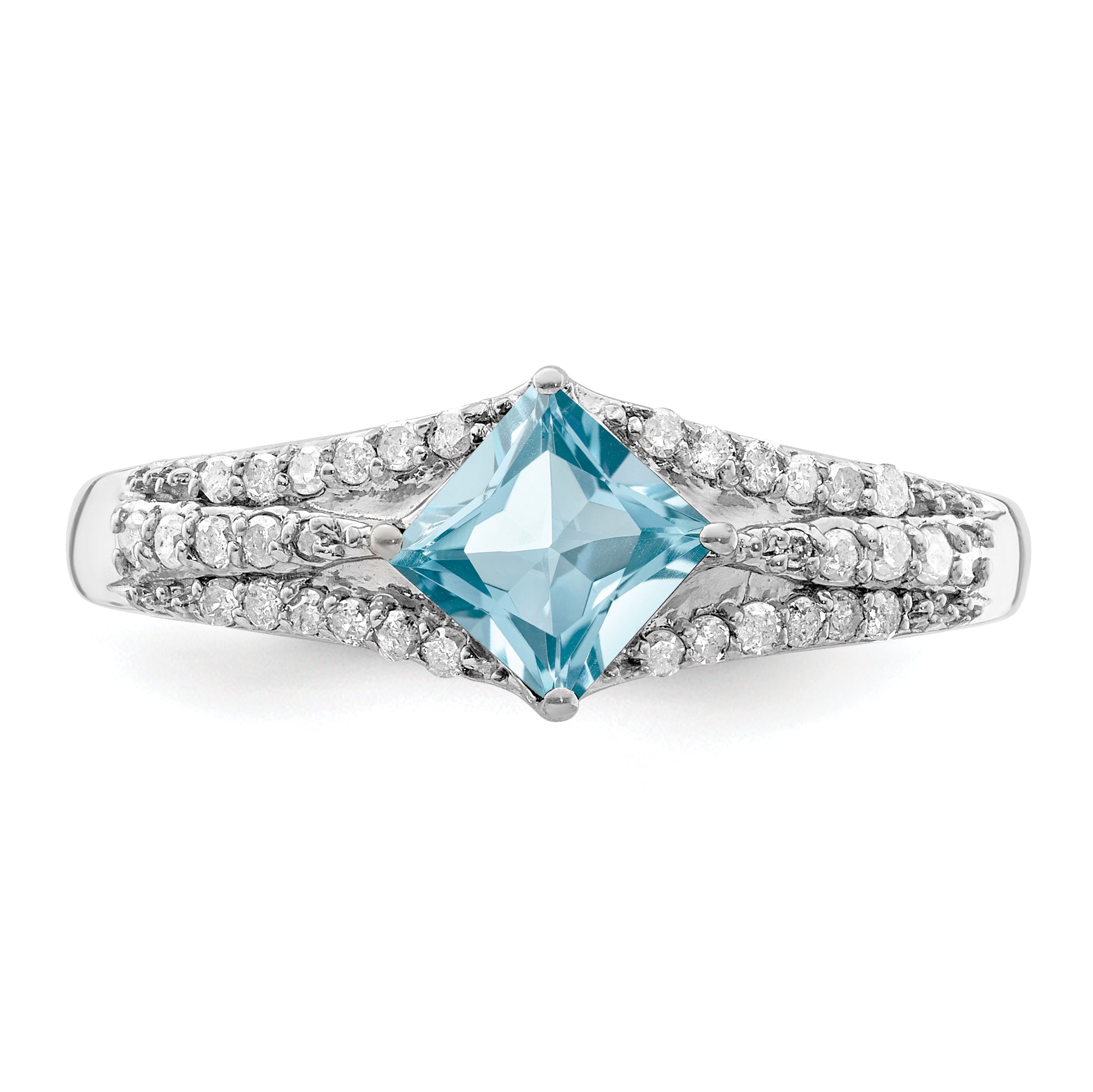 Sterling Silver Rhodium Diamond & Sky Blue Topaz Ring