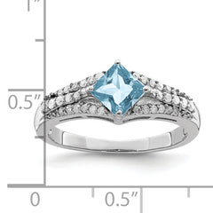 Sterling Silver Rhodium Diamond & Sky Blue Topaz Ring