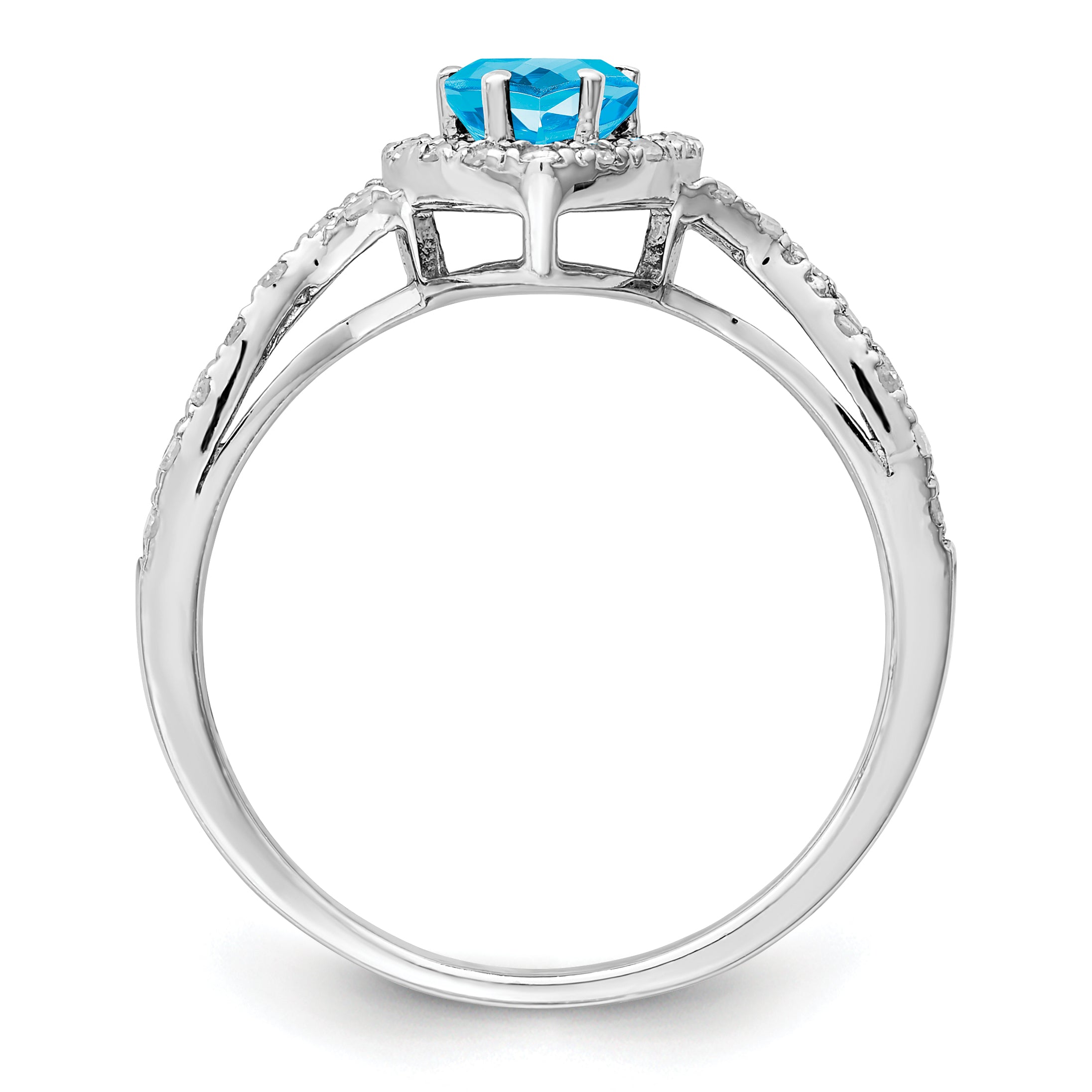 Sterling Silver Rhodium Blue Topaz & Diamond Ring