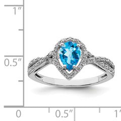 Sterling Silver Rhodium Blue Topaz & Diamond Ring