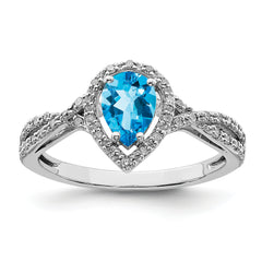 Sterling Silver Rhodium Blue Topaz & Diamond Ring