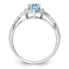 Sterling Silver Rhodium Diamond & Sky Blue Topaz Ring