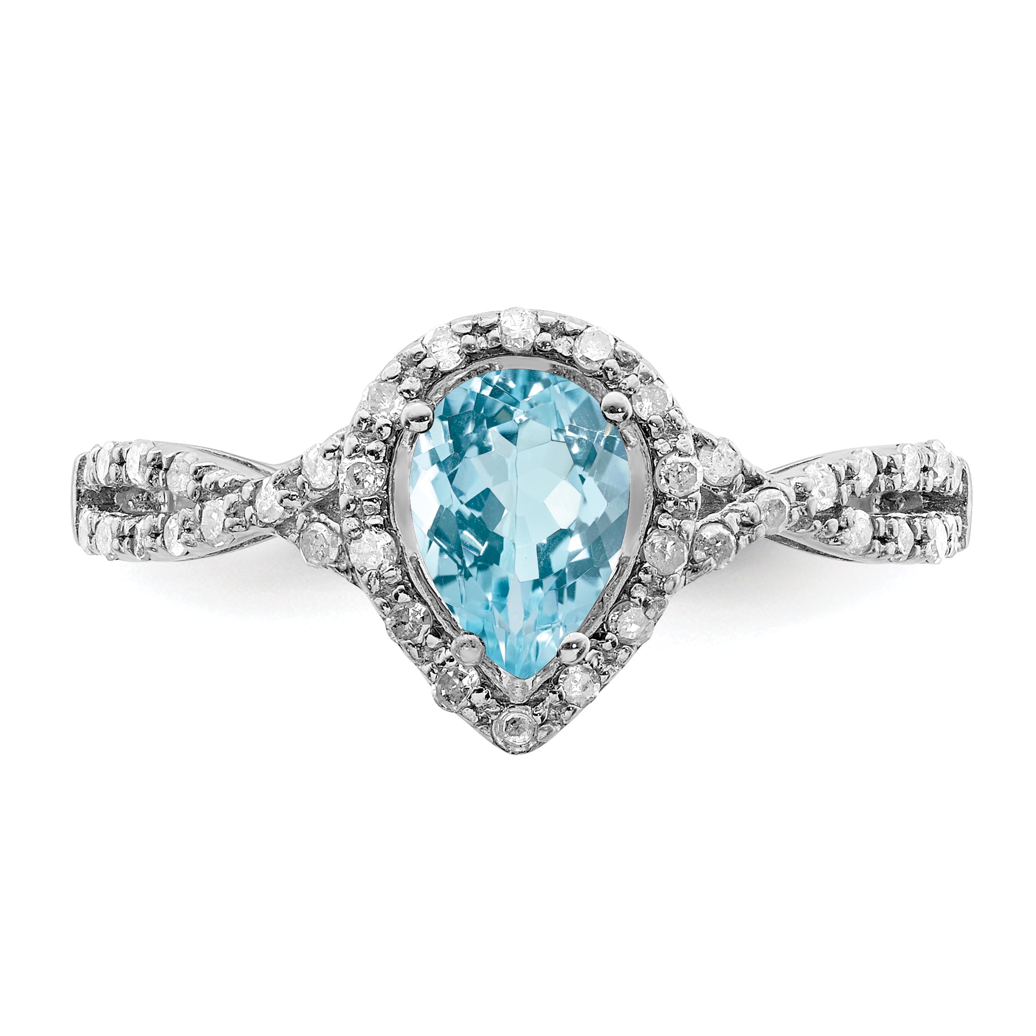 Sterling Silver Rhodium Diamond & Sky Blue Topaz Ring